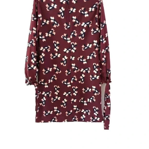 Banana Republic Dress Womens Size 2 Maroon Burgundy Floral Shift Long Tie - Picture 3 of 8